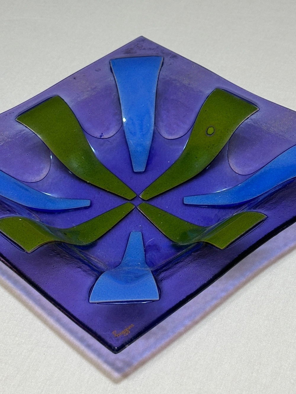 Higgins Handcrafted Blue and Green Glass Decorative Dish